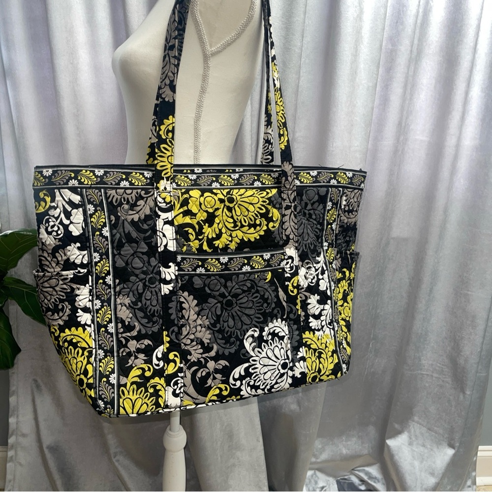 Vera Bradley Large Tote Bag-Yellow, Gray, White, Black